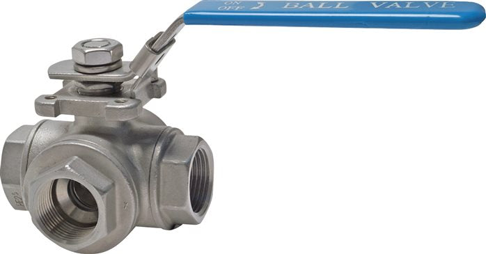 3-way ball valve, stainless steel, T-bore, G 2", PN 63