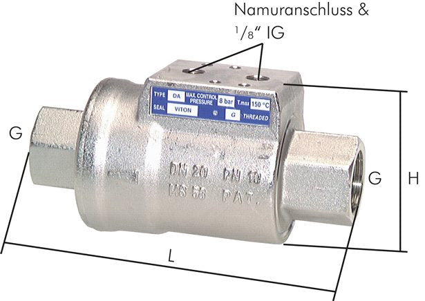 Clapet anti-retour, fermeture à ressort, joint FKM (-20°C à max. +150°C), G 1-1/4", laiton