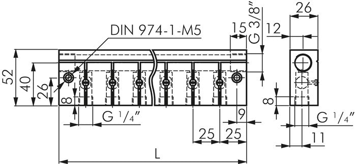 Répartiteur avec robinets à tournant sphérique 2x G 3/8"-6x G 1/4"