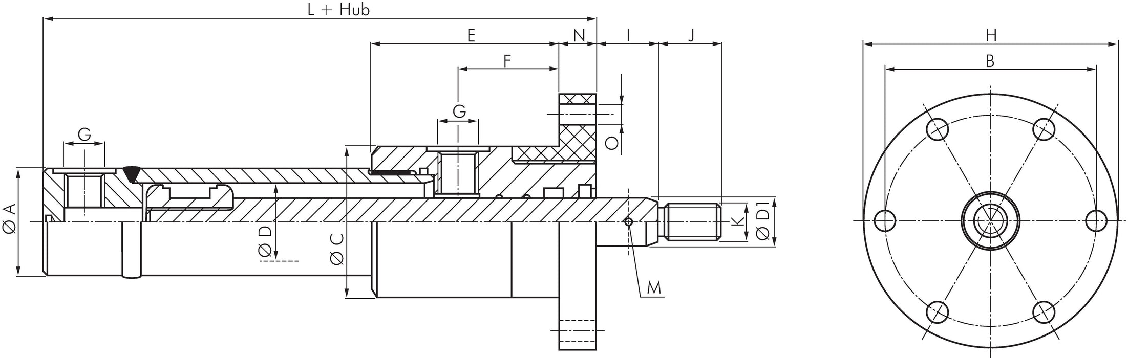 Hydraulikzylinder, Ø 25/16, Hub 125, Gewinde/Flansch