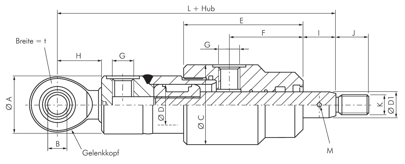 Hydraulic cylinder, Ø 63/40, stroke 200, thread/joint head