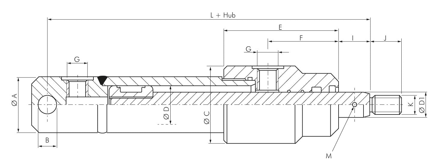 Hydraulikzylinder, Ø 30/18, Hub 400, mit Außengewinde