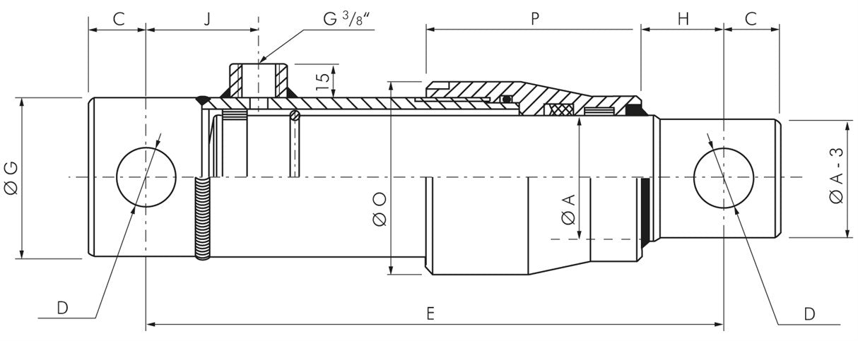 Hydraulikzylinder, Kolben-Ø 40, Hub 700, einfachwirkend