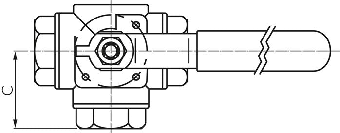 3-Wege Kugelhahn, Edelstahl, T-Bohrung, G 3/8", 0 - 63bar