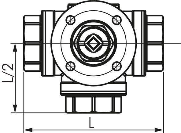 3-Wege-Kugelhahn, Direktmontageflansch G 1-1/2", T-Bohrung