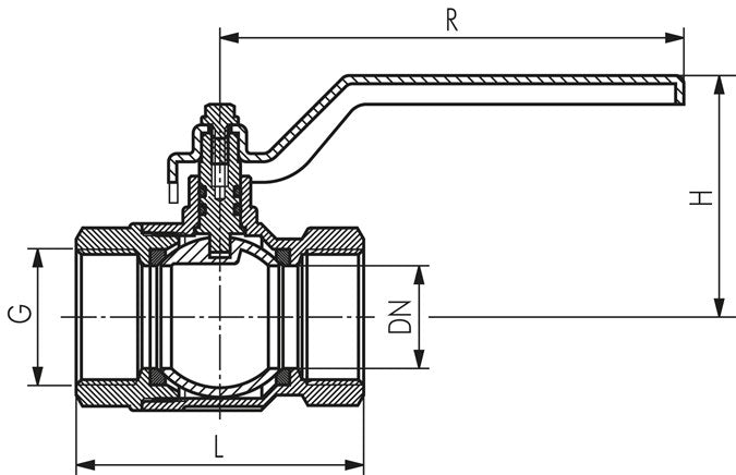 Messing-Kugelhahn, kurz, G 1-1/2", -0,9 bis 30 bar, voller Durchgang