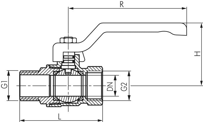 Messing-Kugelhahn, Eco-Line, R 1-1/2" / Rp 1-1/2", 0 - 25bar