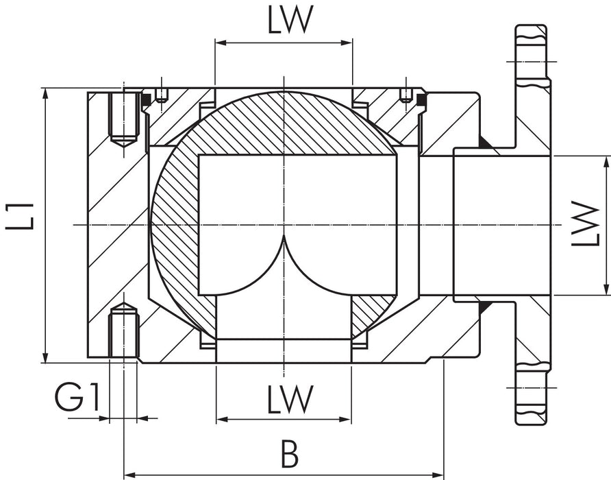 3-way flange ball valve, steel, DN20-PN16 (DIN), T-bore