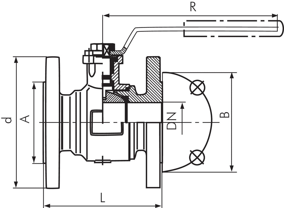 Flange ball valve, cast steel, DN65-PN40 (DIN/EN), DVGW