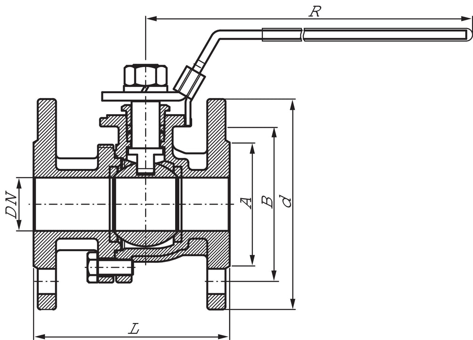 Flange ball valve, stainless steel, DN200-PN40 (DIN/EN)