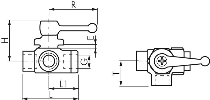 3-way ball valve, brass, L-bore, G 1/8", PN 20