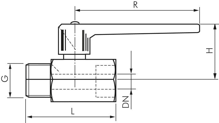 Mini robinet à tournant sphérique à poignée longue, filetage intérieur / filetage extérieur G 1/8", PN 15