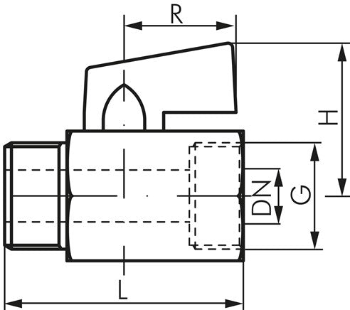 Mini robinet à tournant sphérique en laiton G 1/4" filetage intérieur / filetage extérieur, PN 15