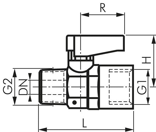 Mini robinet à tournant sphérique en laiton Rp 1/2"-R 1/2" (AG), PN 20