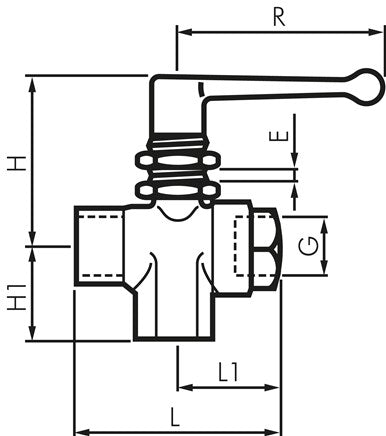 3-way T-ball valve, brass, L-bore, G 1/8", PN 20