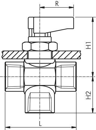 3-way T-ball valve, brass, T-bore, G 1/4", PN 20