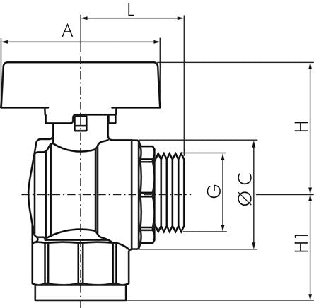 Brass angle ball valve, DVGW, R 1/2" / Rp 1/2", -0.9 to 40bar