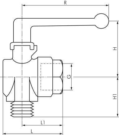 Brass angle ball valve, G 1/8" (male/female thread), PN 20