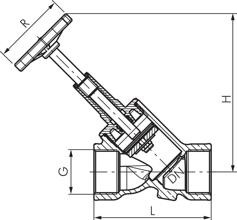 Schrägsitz-Absperrventil, Rp 1/2", PN 10, Messing, DVGW