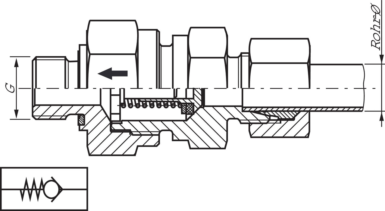 Hydraulik-Rückschlagventil 10 L (M16x1,5)-G 1/4", ohne Mutter & Schneidring, Stahl verzinkt