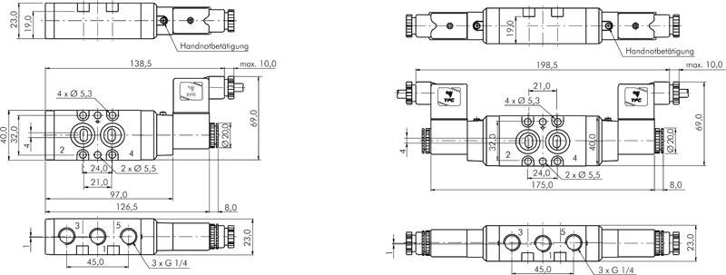 Électrovanne NAMUR, 5/2 voies de rappel par ressort, G 1/4", 115 V AC