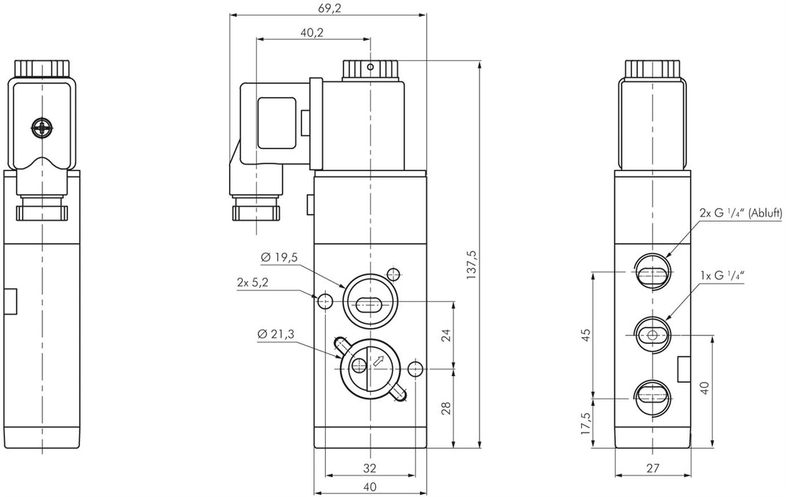 Électrovanne NAMUR 3/2 et 5/2 voies G1/4", 230 V AC