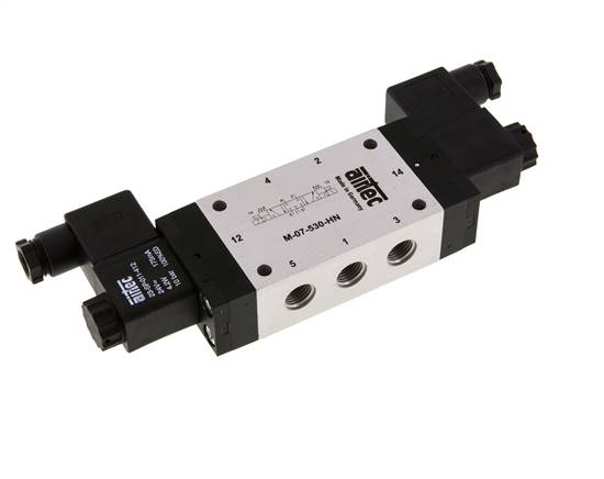 5/3-way solenoid valve, G 1/4", middle position closed, 24 V DC