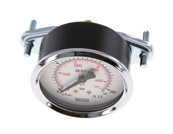 Built-in pressure gauge, 3-sided front ring, 63mm, 0 - 315 bar