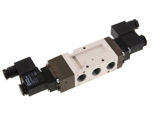 5/3-way solenoid valve, G 3/8", vented in the middle position, 115 V AC