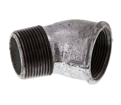 45° screw-in angle Rp 1-1/4"(IG)-R 1-1/4"(AG), malleable cast iron, galvanized