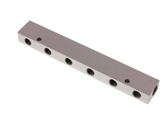 Distribution strip 2x G 3/8"-6x G 1/4", anodized aluminum