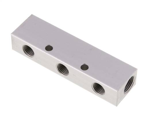 Distribution strip 2x G 3/8"-3x G 1/4", anodized aluminum