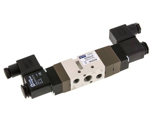 5/3-way solenoid valve, G 1/4", middle position closed, 24 V DC