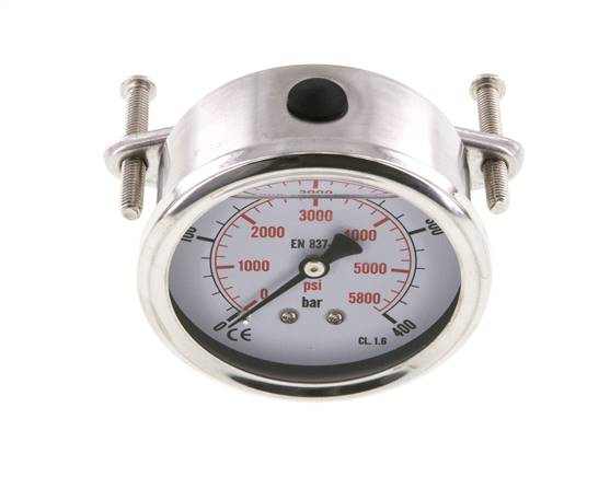 Glycerin built-in pressure gauge, 3kt front ring, 63mm, 0 - 400 bar