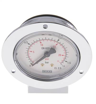 Built-in pressure gauge (CrNi/Ms), front ring, 63mm, 0 - 1.6 bar