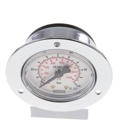 Built-in pressure gauge (CrNi/Ms), front ring, 50mm, 0 - 100 bar