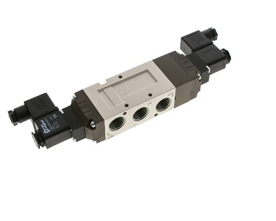 5/3-way solenoid valve, G 1/2", middle position closed, 230 V AC