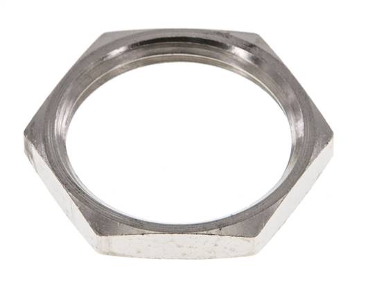 Hexagonal lock nut M 24x1.5, nickel-plated brass