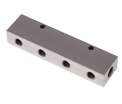 Distribution strip 2x G 1/4"-4x G 1/8", anodized aluminum