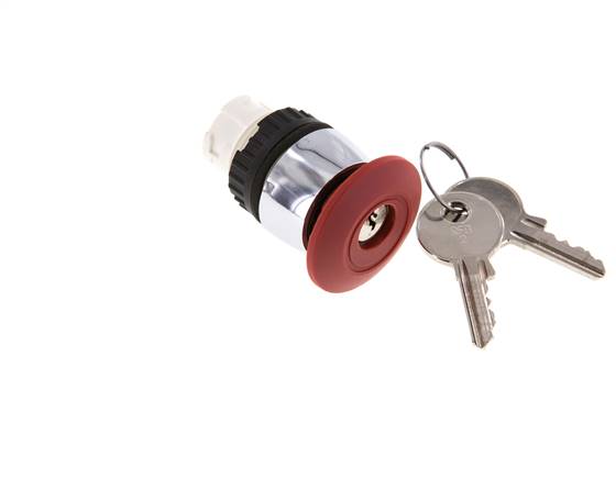Betätigeraufsatz 22mm, Not-Aus-Taster, mit 2 Schlüsseln (gleichschließend) (rot)