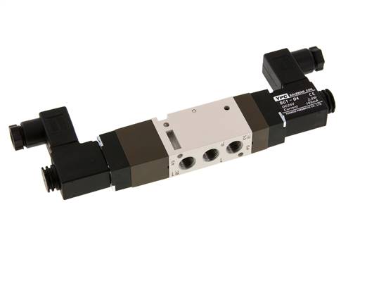 5/3-way solenoid valve, G 1/8", middle position closed, 12 V DC