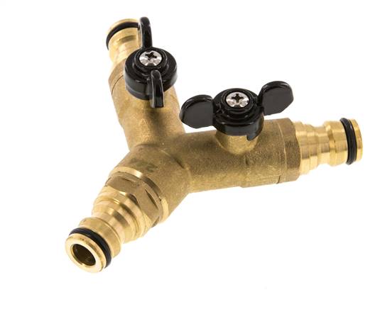 Y-coupling connector, with ball valves, brass