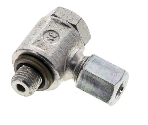 Raccord à vis pivotant coudé M 10x1-6 L (M12x1,5), acier galvanisé