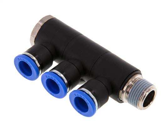 Distributeur multiple enfichable, 3 voies R 3/8"-10mm, norme IQS