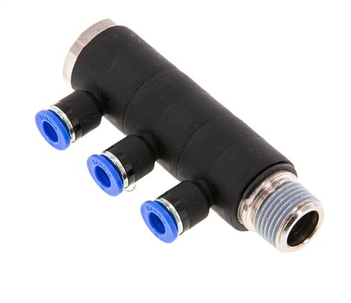 Distributeur multiple enfichable, 3 voies R 3/8"-6mm, norme IQS