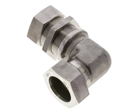 Raccord à bague coupante pour cloison d'angle. 42 L (M52x2), 1.4571