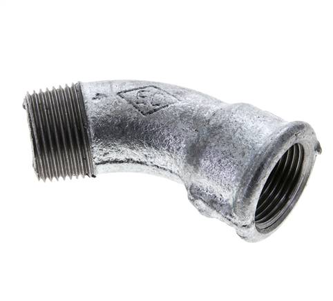 45° elbow Rp 3/4"(IG)-R 3/4"(AG), malleable cast iron, galvanized