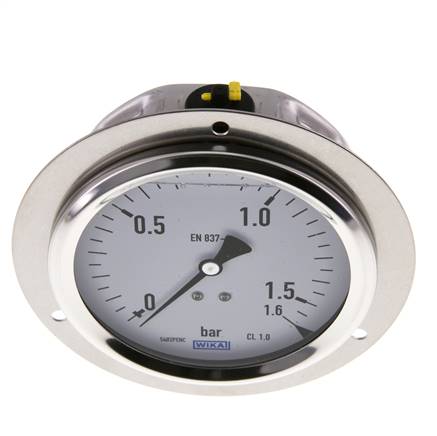 Glycerin built-in pressure gauge, front ring, 100mm, 0 - 1.6 bar