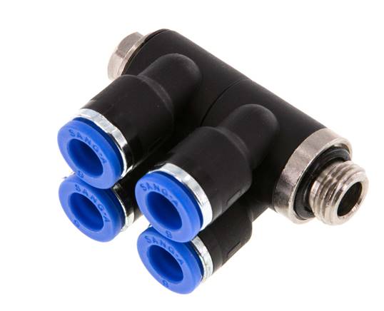 Distributeur multiple enfichable, 4 voies G 1/8"-6mm, norme IQS