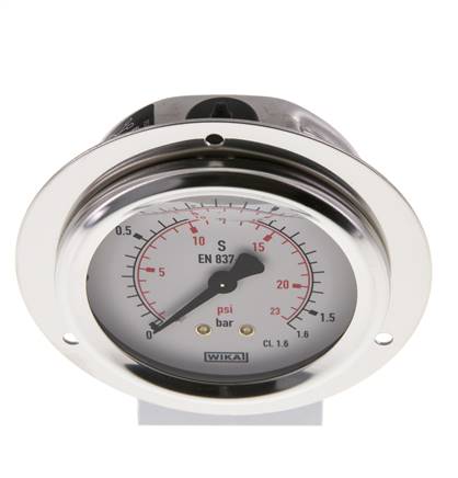 Glycerin built-in pressure gauge, front ring, 63mm, 0 - 1.6 bar